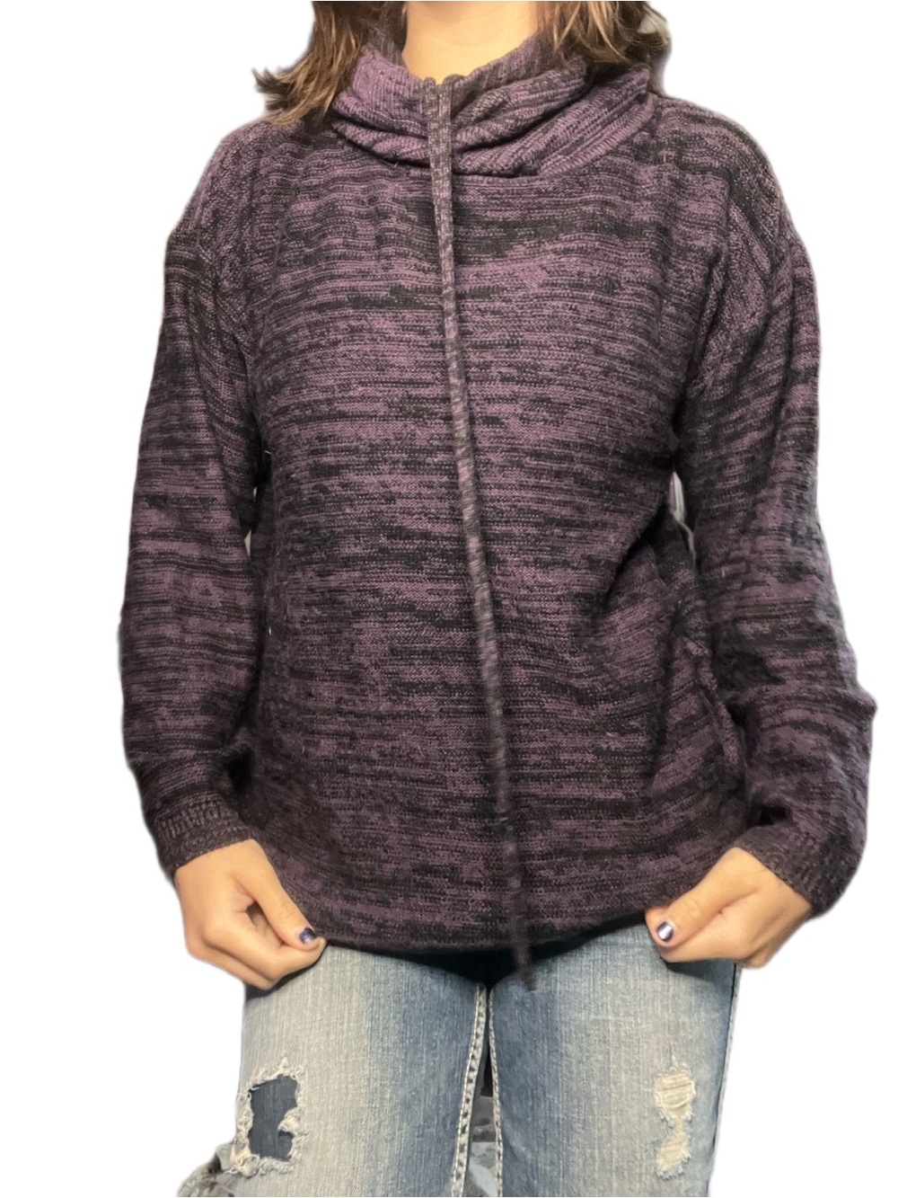 George Heathered Dark Plum Cowl Neck Sweater